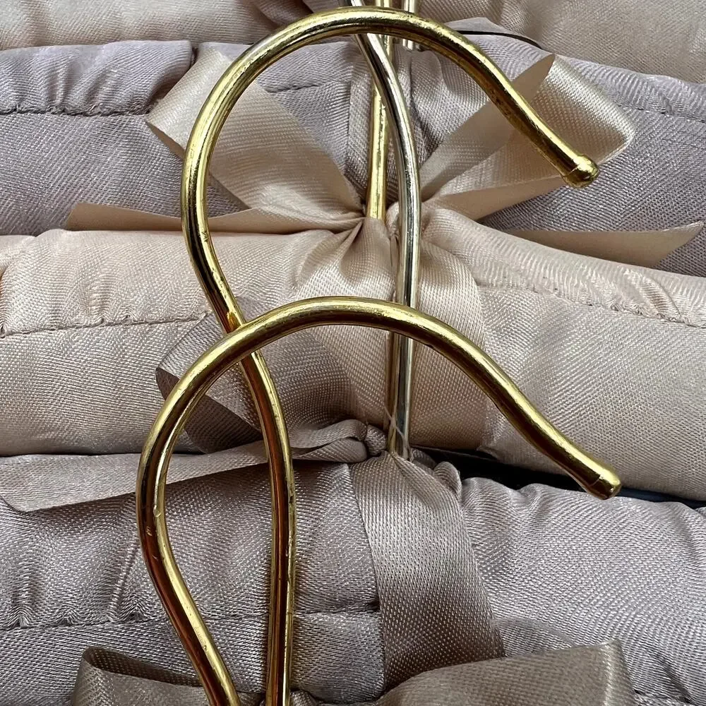 Vintage Style Padded Satin Hangers Gold Hooks Bow Bundle Blush Nude Pink
